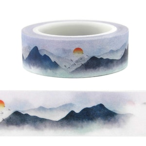 Washi Tape Misty Mountains, Sunset Nature Washi Tape, Skyline Washi Tape, Full Roll - H