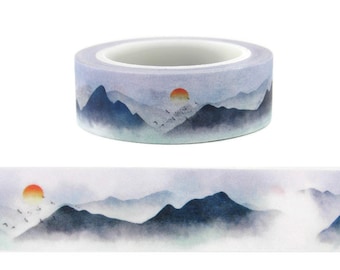 Washi Tape Misty Mountains, Sunset Nature Washi Tape, Skyline Washi Tape, Full Roll - H