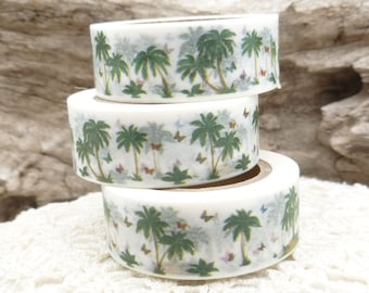 Palm Tree Washi Tape, Butterfly Washi Tape, Tropical Washi Tape, Full Roll  -  R708