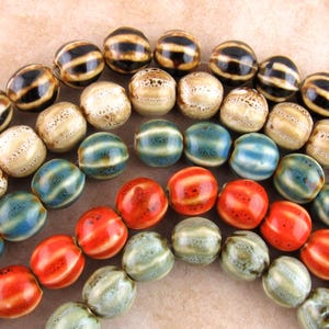 11mm Large Hole Ceramic Beads, Pumpkin Patterned Orange Beads, Blue Ceramic Beads, Round Green Ceramic Beads (8)