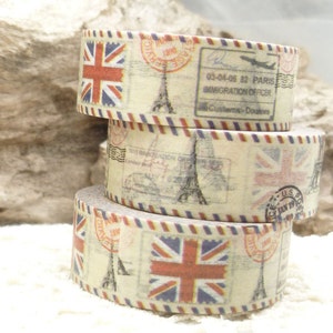 Washi Tape Retro Airmail Paris Great Britain Flag Travel Washi Tape, Full Roll - D855