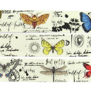 Washi Tape Butterflies, Dragonfly Washi Tape,  Skull Moth Washi Tape, Nature Garden Washi Tape, Full Roll - CWWTS-7