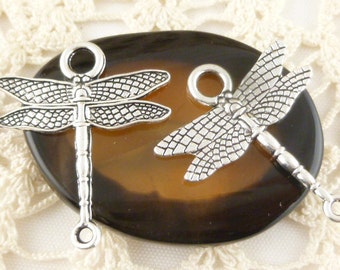 Dragonfly Connector Charm, Silver Tone Very Detailed Two Sided  (6) - S79