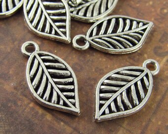 19mm Silver Tone Filigree Leaf Charms, Antiqued Bronze Ornate Leaves Charms (6) - S18