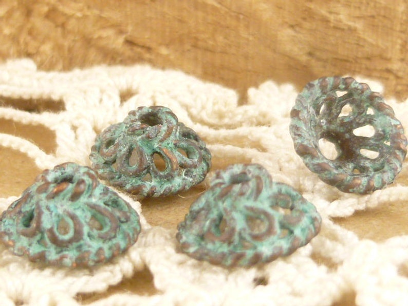 Small Patina Swirl Filigree Bead Cap, Rustic, Mykonos Casting Beads 6 M18 X4075 image 3