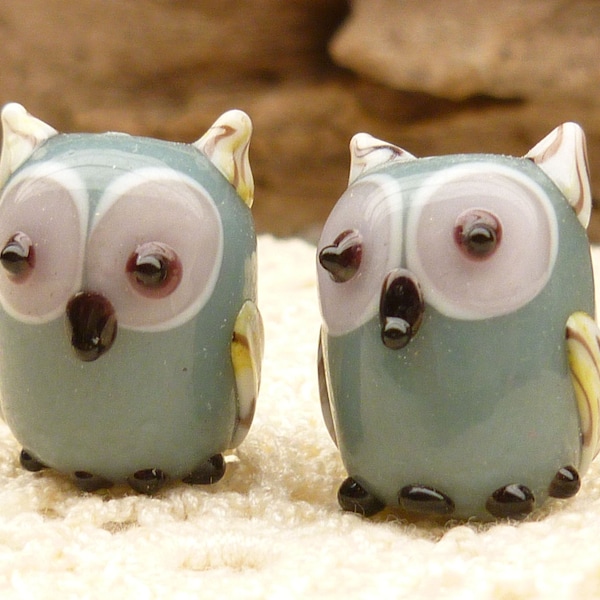 Opaque Grey Lampwork Glass Owl Beads (2)