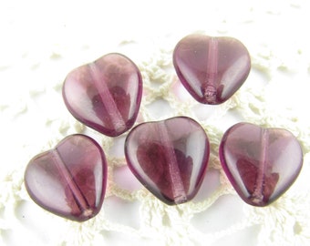 12x11mm Purple Heart Czech Pressed Glass (10) - BM2