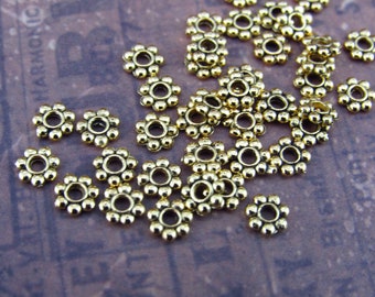 4mm Gold Tone Tiny Daisy Spacer Beads (50) - G2