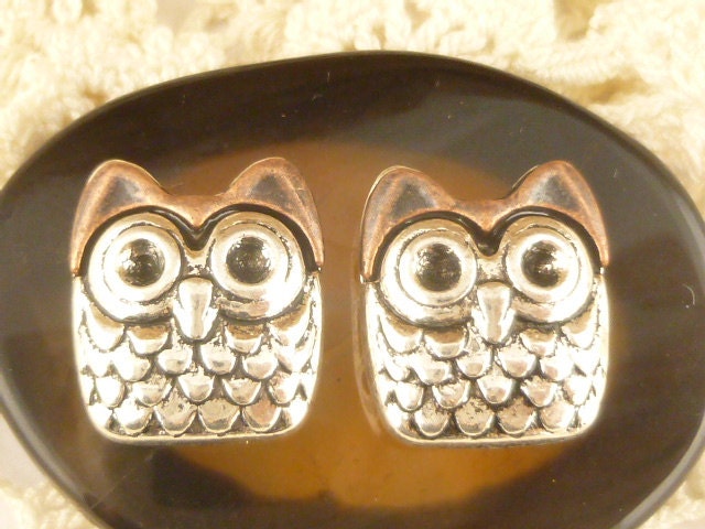 Two Hole Owl Metal Spacer Beads, Copper and Silver Tone (4) - S45