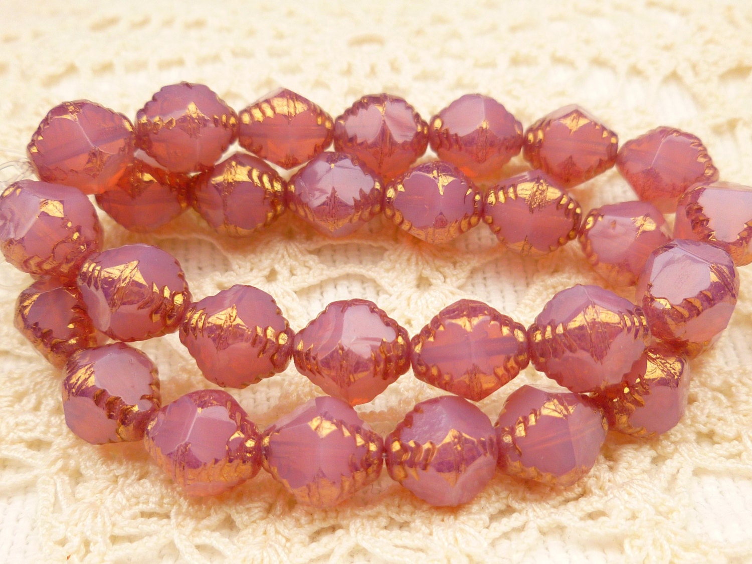 Opalescent Pink Carved Bicone Czech Glass Beads Full or Half Etsy