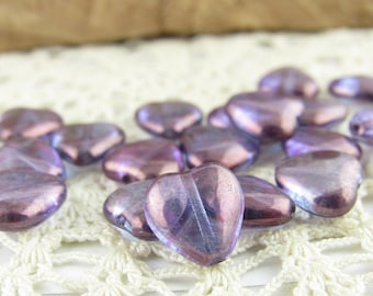 12x11mm Lumi Amethyst Heart Czech Pressed Glass (12) - BM2