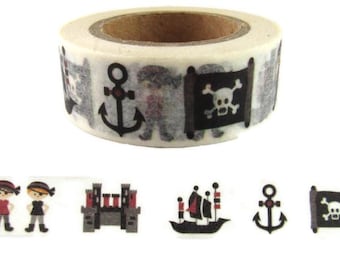 Washi Tape Black Pirate Washi Tape,  Sailor Washi Tape, Pirate Washi Tape, Full Roll - B