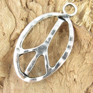 51mm Large Peace Symbol Pendants, Antiqued Silver Tone Rustic Peace Sign (2)