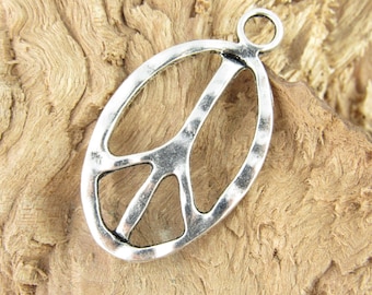 51mm Large Peace Symbol Pendants, Antiqued Silver Tone Rustic Peace Sign (2)