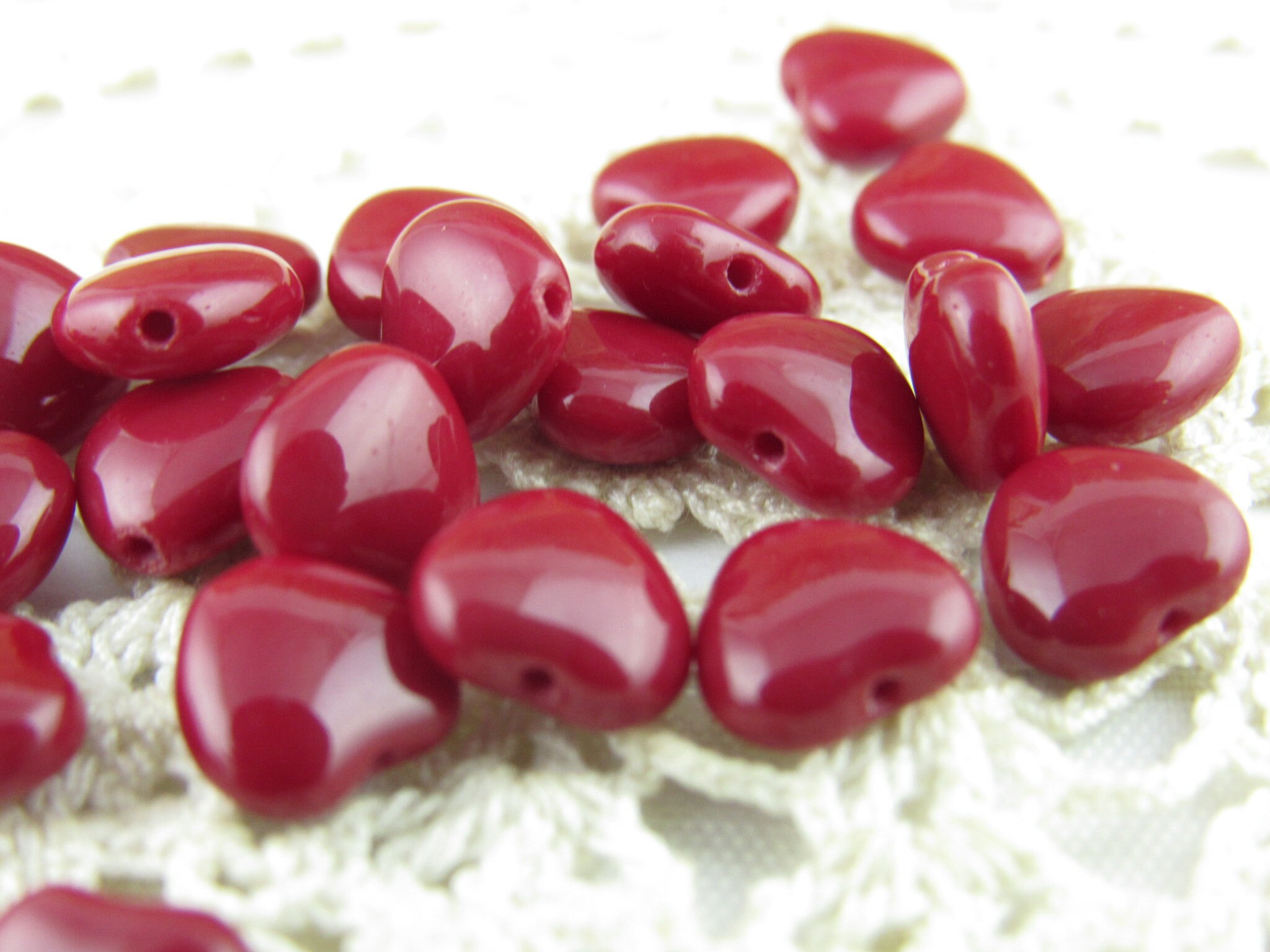 8mm Blood Red Heart Glass Beads Czech Heart Spacer Beads 20 Etsy
