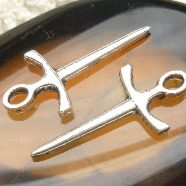 Small Sword Charms, Antique Silver (10) - S58