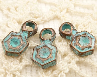 Hexagon Dangle Drop Charms, Rustic, Patina Mykonos Casting (6) - M33 - X0199