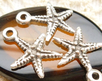 Starfish, Life-Like, Rustic, Pewter Charm, Silver Mykonos Casting Beads (4) - M21 - X1759