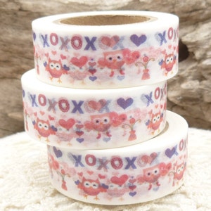 Nastro Washi, nastro Washi amore, nastro Washi abbracci e baci, nastro Washi gufo, rotolo completo - F629
