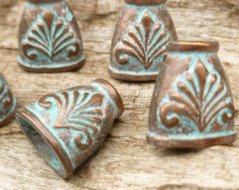 Floral Cone End Cap Bead Finding, Rustic, Patina, Mykonos Casting Beads (2) - M9 - X2683