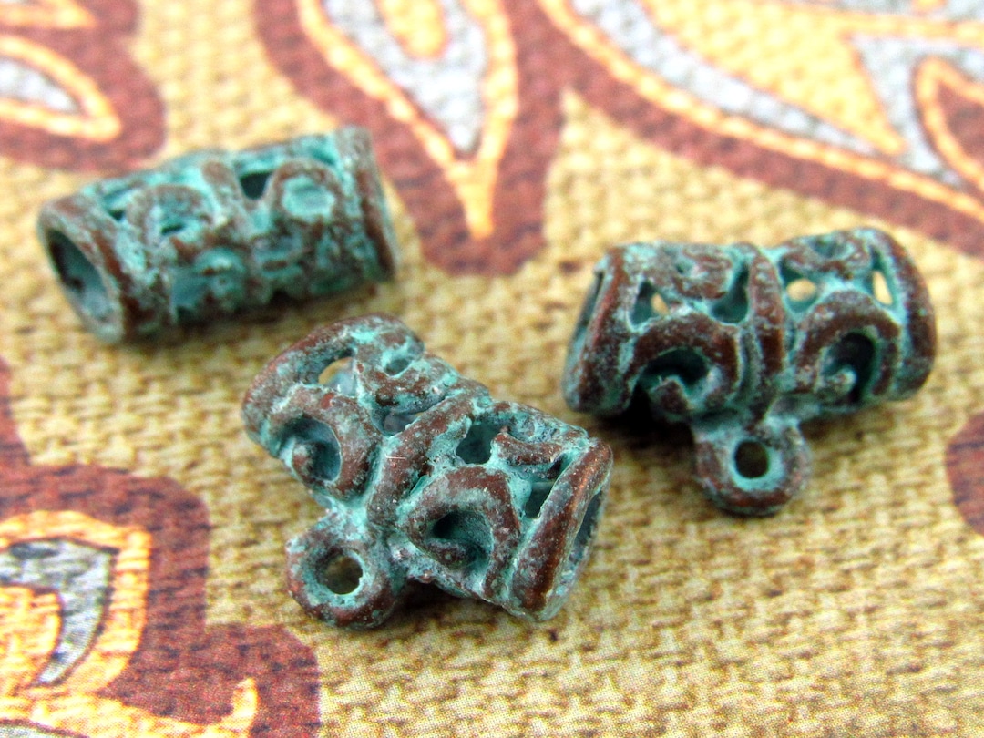 Interlocking Filigree Slider Filigree Patina Slider Bail, Blue Patina Bail, Mykonos Casting (6 ...