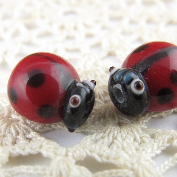 12mm Red Ladybug Beads, Ladybug Lampwork Glass Beads (2)