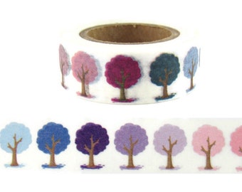 Washi Tape Blue Autumn Trees Washi Tape, Purple Trees Washi Tape, Full Roll - NN2327