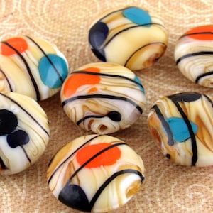 20mm Colorful Lampwork Lentil Bead, Dotted Glass Bead, Striped Bead (2)
