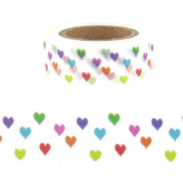 Washi Tape Tiny Hearts Washi Tape,  Rainbow Hearts Washi Tape, Full Roll - B2080