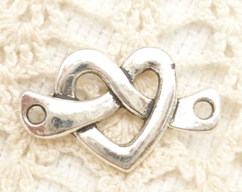 Knotted Heart Connector Charms, Infinity Heart Charm, Antique Silver (8) - S141
