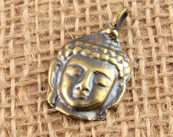 36mm Antique Brass Tone Buddha Head Charms, Buddha Pendant - Mykonos Casting (1) - M81