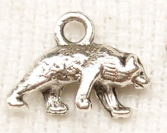 Bear Charms, Antique Silver 3D Grizzly Bear Charms,  Brown Bear Charms (6) - S79