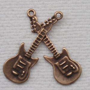 Electric Guitar Charm Pendant, Bronze Guitar Charm 5 A47 image 2
