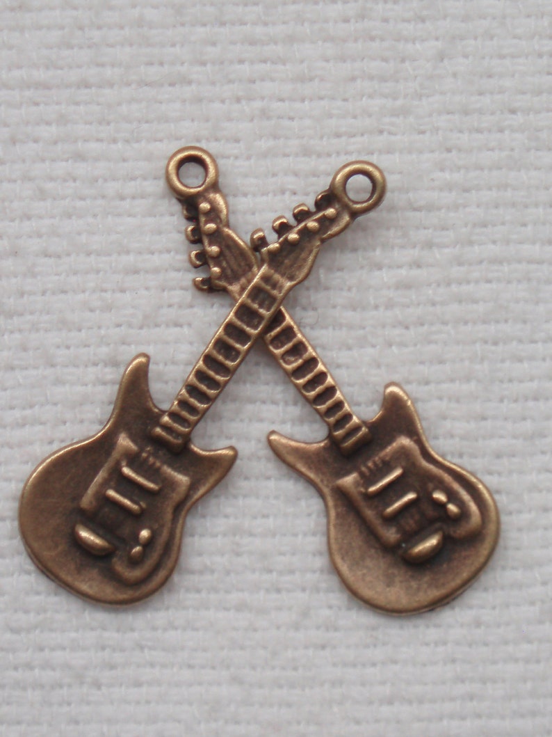 Electric Guitar Charm Pendant, Bronze Guitar Charm 5 A47 image 2