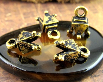 11mm Antique Gold Tone Bell Drop Charm, Unique Gold Tone Dangle Charm (6) - G10