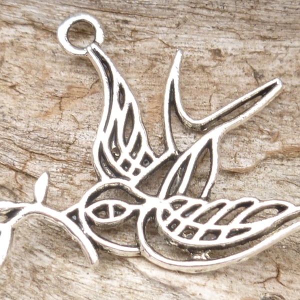 Antiqued Silver Filigree Metal Work Swallow Peace Dove Charm Pendant (4) - S12