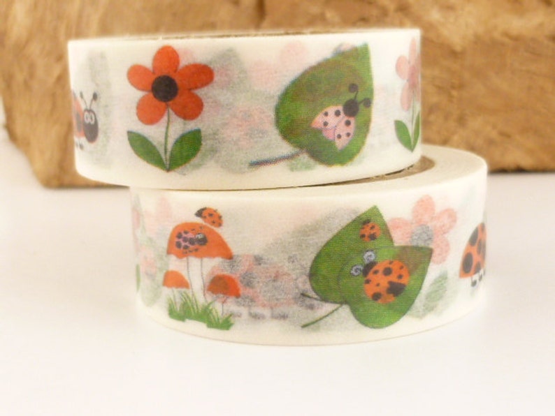 Washi Tape Ladybug Flowers Washi Ta e, Mushrooms, Nature Washi Tape, 36 Sample Washi Tape or Full Roll - L1679
