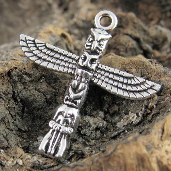 Silver Tone Totem Pole Charm, Southwestern Style Charm, Native American Symbol Charm (4) - S105