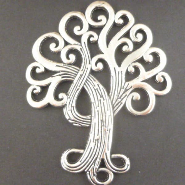 50mm  Tree Of Life Connector Pendant, Extra Large Ornate TreePendant, Antique Silver (1)