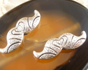 Fancy Mustache Spacer Bead, Silver Tone Tibetan Moustache Metal Bead (6) - SF67