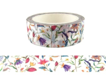 Wildflower Washi Tape, Rainbow Flower Washi Tape, Exotic Flower Washi Tape, Full Roll - SSS-8