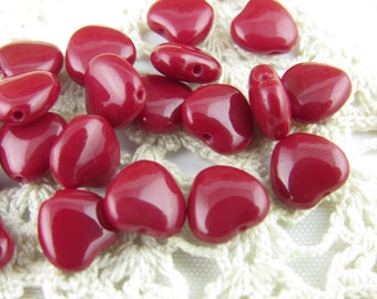 8mm Blood Red Heart Glass Beads,  Czech Heart Spacer Beads (20) - BM2