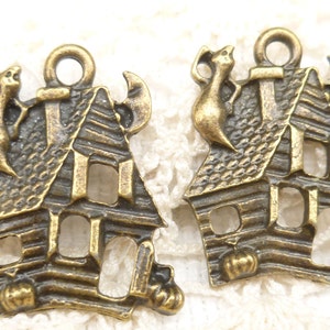 Halloween Haunted House Charms Pendants, Antique Bronze (4) - CH16