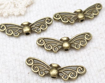 21mm Ornate Fairy Wing Findings, Antique Bronze Fairy Wing Beads, Wing Spacer Beads (6) - A63