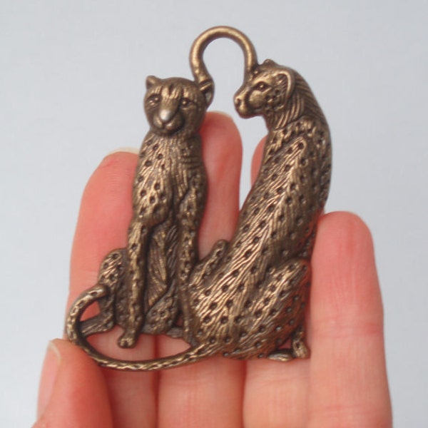 Graceful, Antiqued Bronze Cheetah Pair Pendant (1)