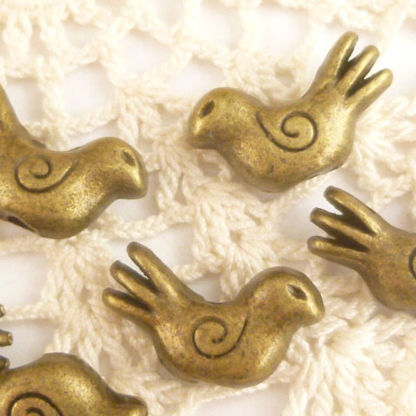 Bronze Tone Bird Spacer Beads, Antiqued Bronze Bead Charm (6) - A30