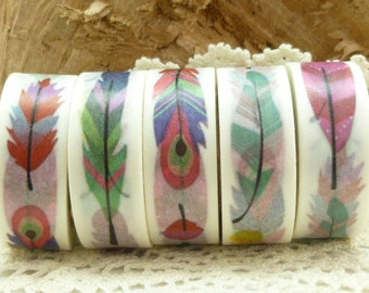 Washi Tape Colorful Peacock Feathers Washi Tape, Full Roll - JJ1953