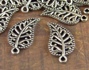 Leaf Charms Antiqued Silver Filigree Swirl (10) - S38