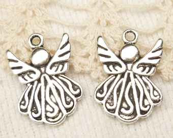Adorable Swirly Angel Charms - Antique Silver (10) - S157