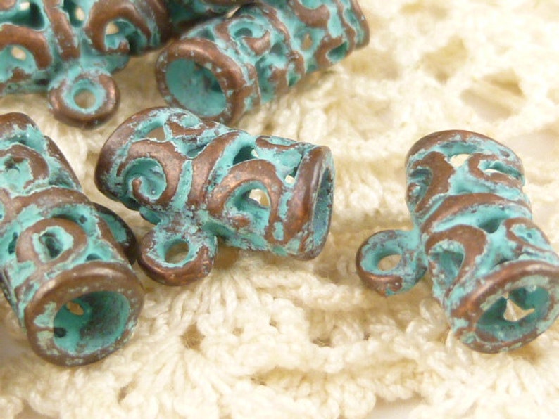 Interlocking Filigree Slider Filigree Patina Slider Bail, Blue Patina Bail, Mykonos Casting (6 ...